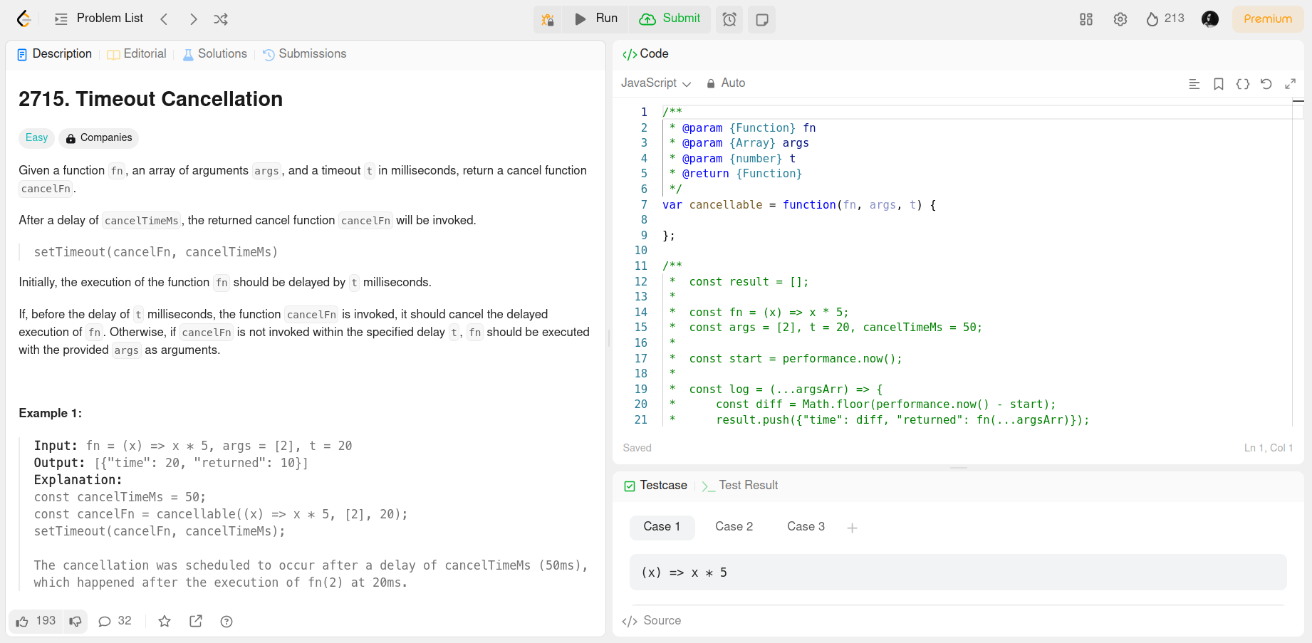 A screenshot of Leetcode